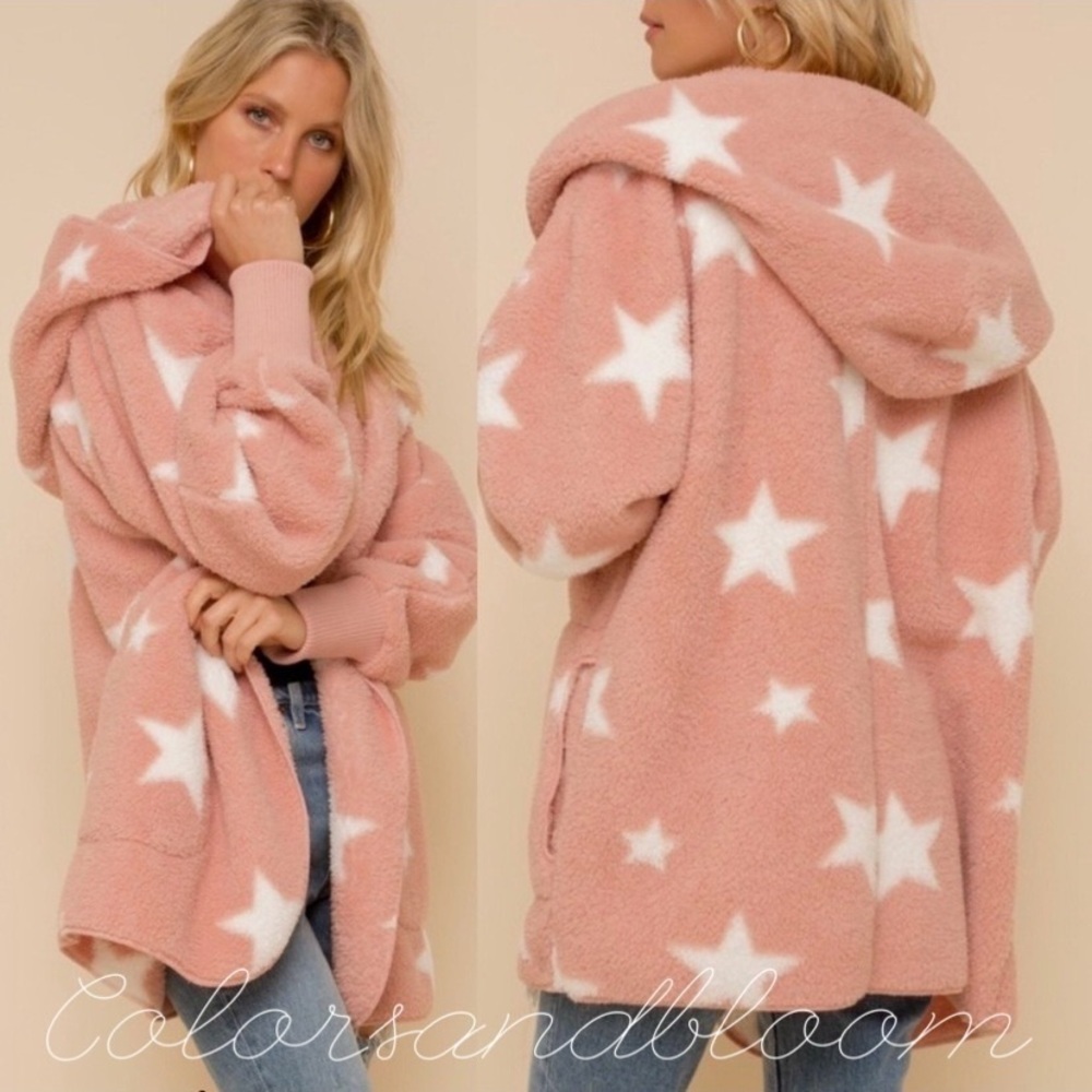 TEDDY STAR PRINT  BLUSH HOODIE JACKET - Picture 4 of 6